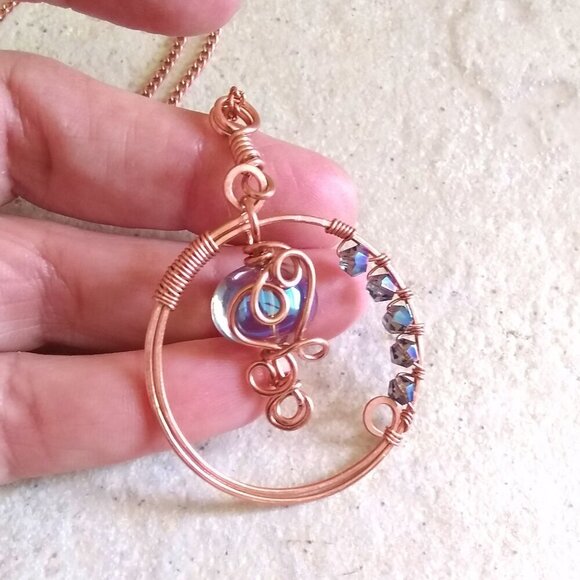 Handmade! Embellished Copper Circle Elemental Pendant + Chain! Flirty & Feminine - Picture 3 of 10